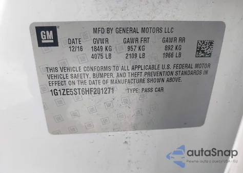 2017 Chevrolet Malibu 1Lt z USA, uszkodzony, nr VIN 1G1ZE5ST6HF201271